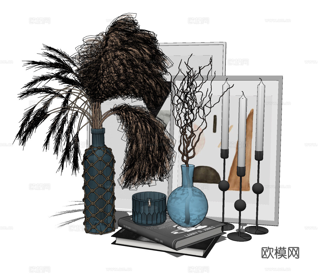 现代插花饰品摆件su模型下载