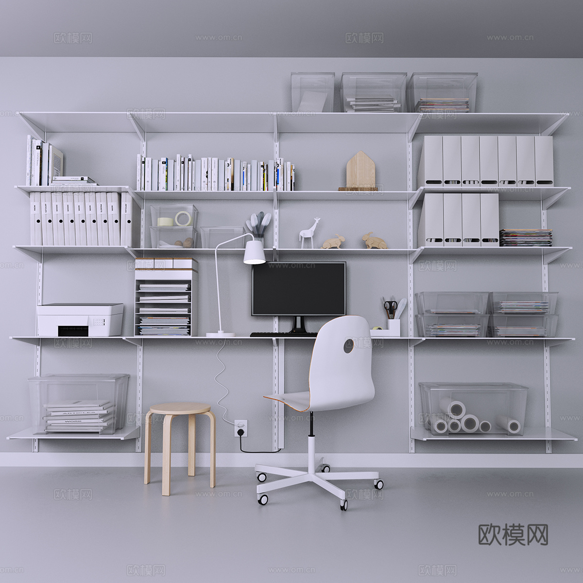现代工作台 书架 置物架 办公文具3d模型
