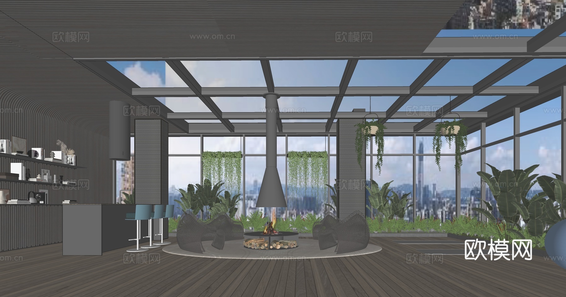 现代屋顶花园阳光房su模型下载