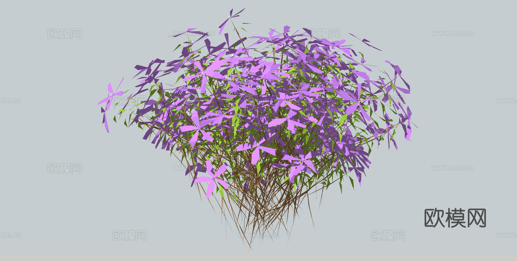 紫色花朵 花槽 花草 野花su模型下载