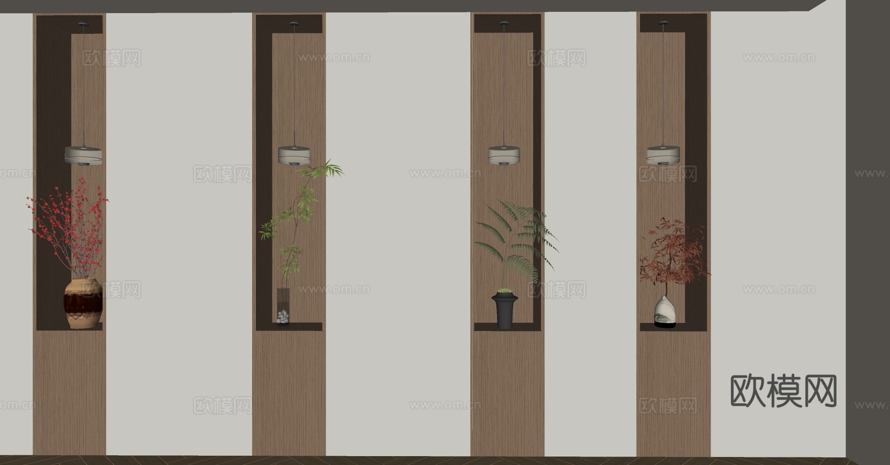 中古风盆栽 新中式花艺 绿植 花瓶 植物 插花 假花 永生花su模型