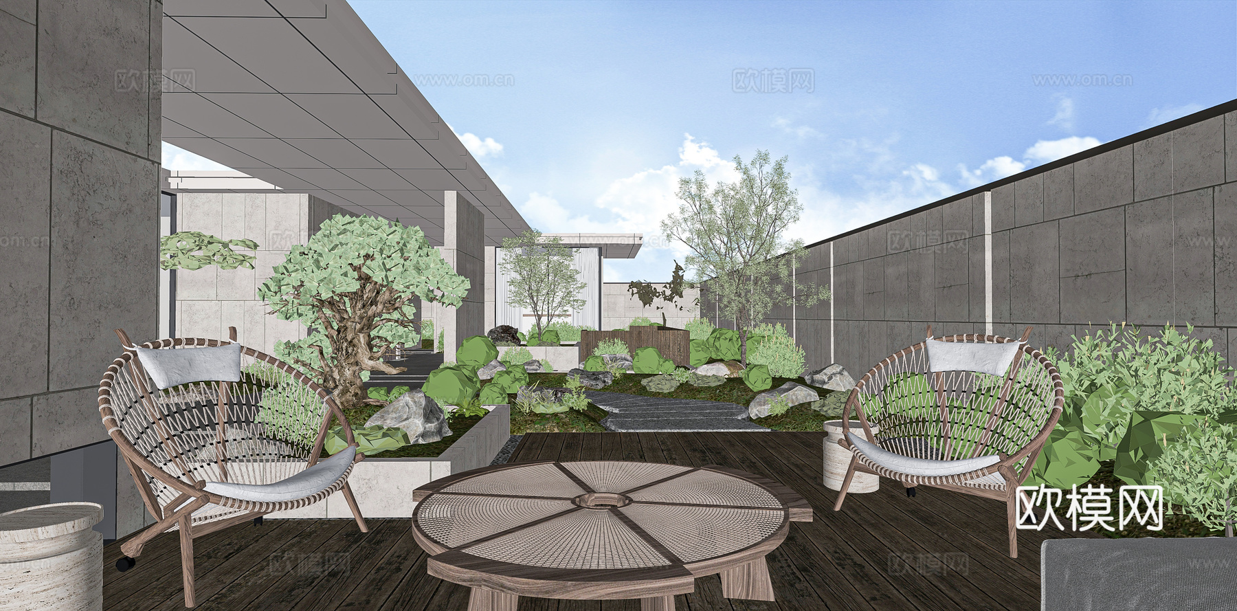 现代庭院花园su模型下载