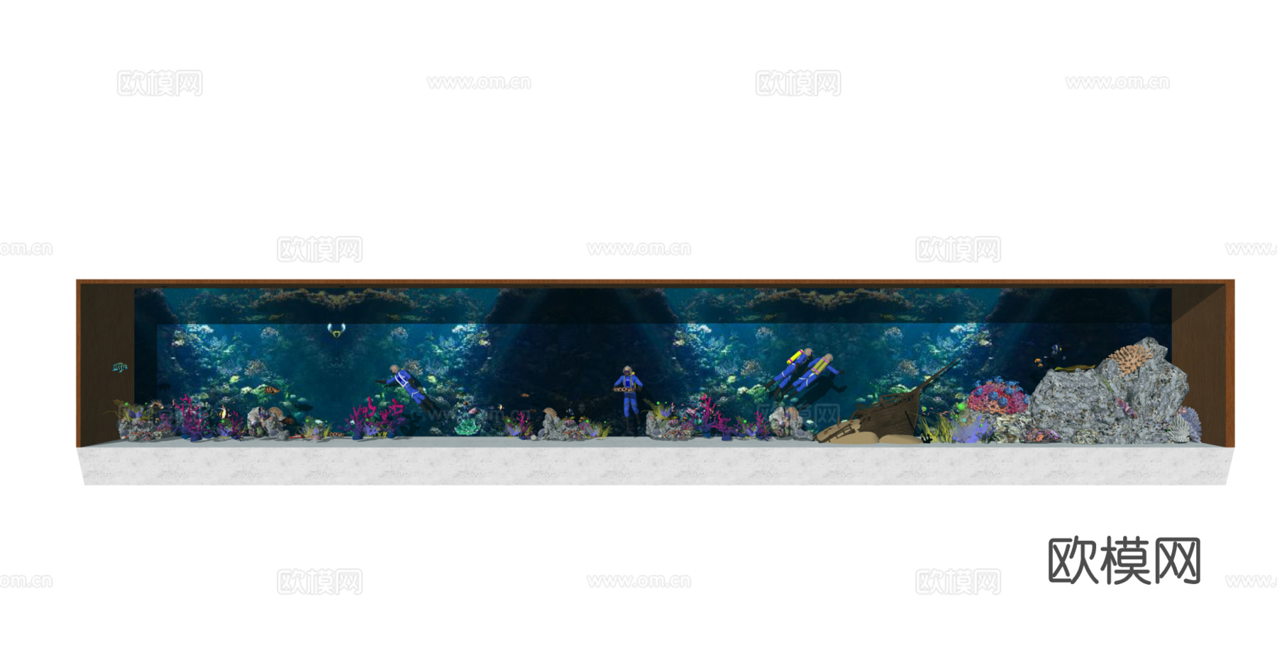 现代海洋珊瑚船坞潜水员水景小品su模型下载
