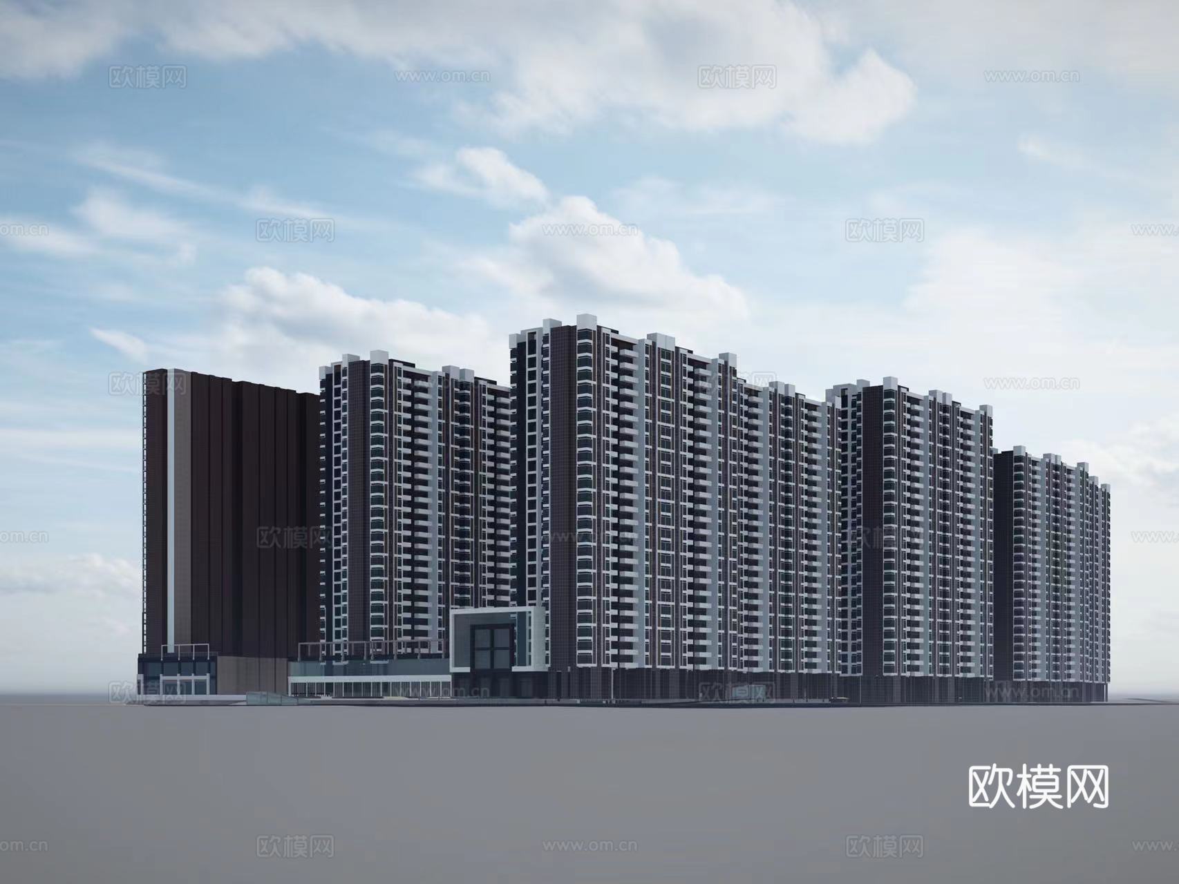 现代住宅楼建筑外观su模型下载