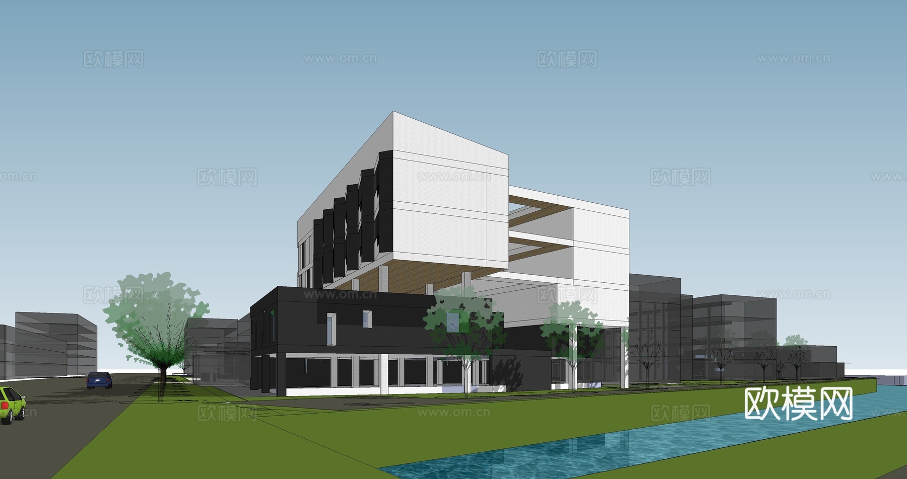 现代综合楼建筑外观su模型下载