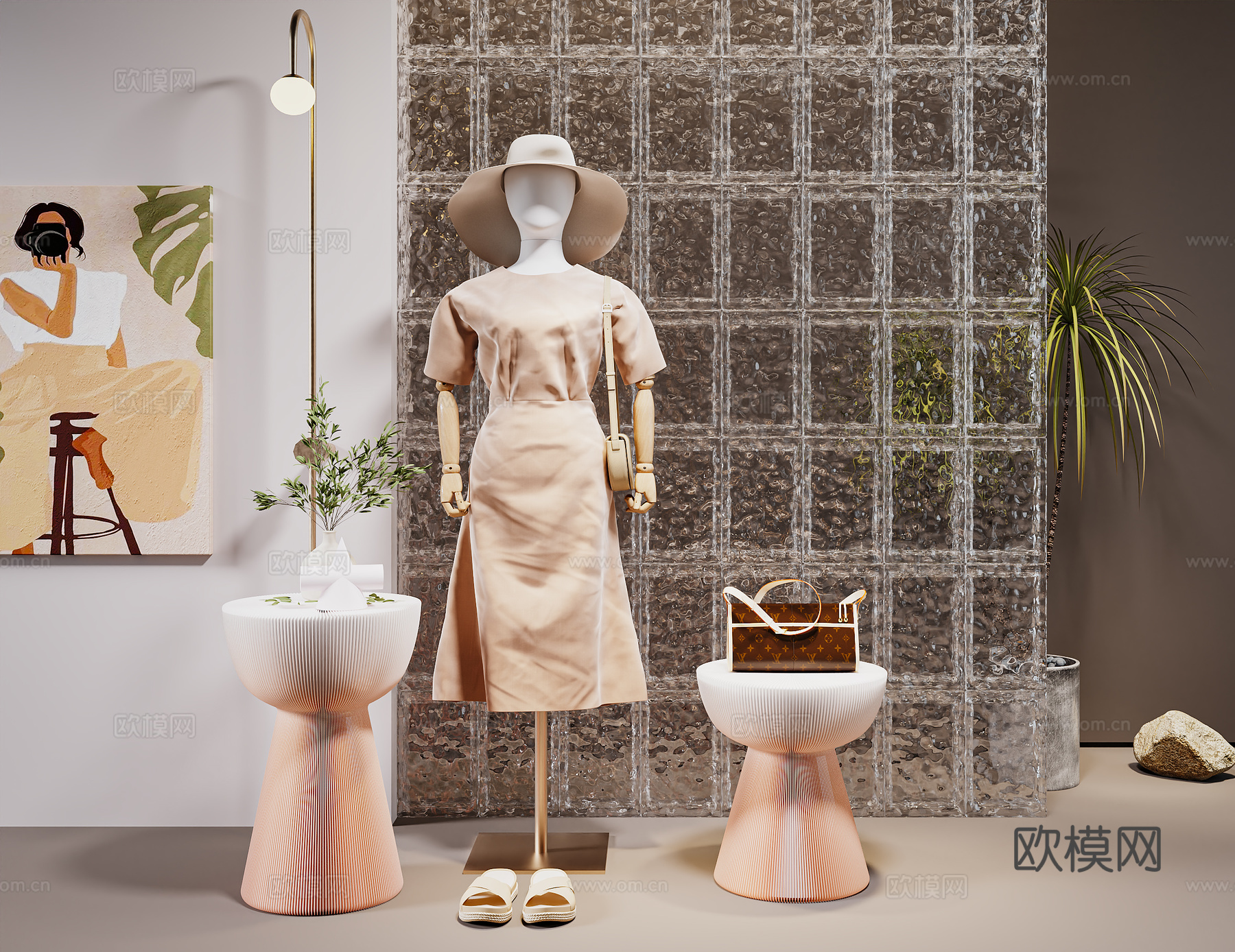 现代服饰 鞋帽包包组合  模特挂画3d模型