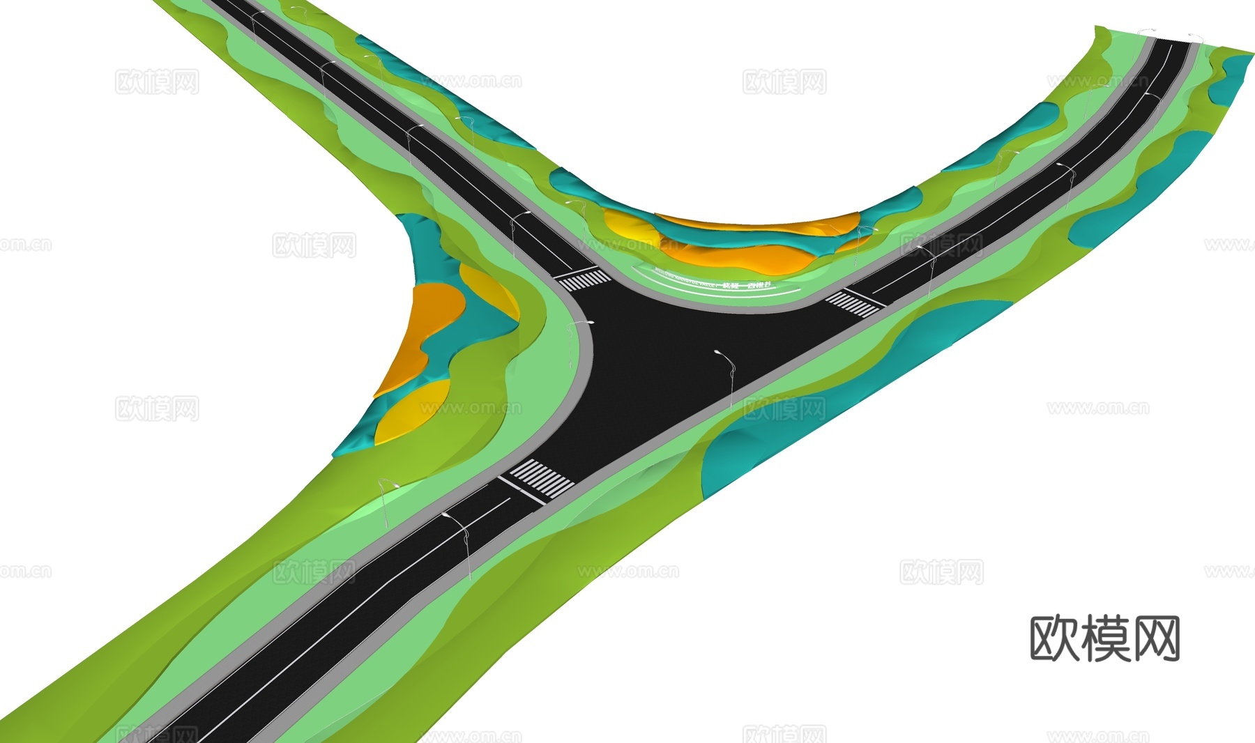 现代道路景观su模型下载