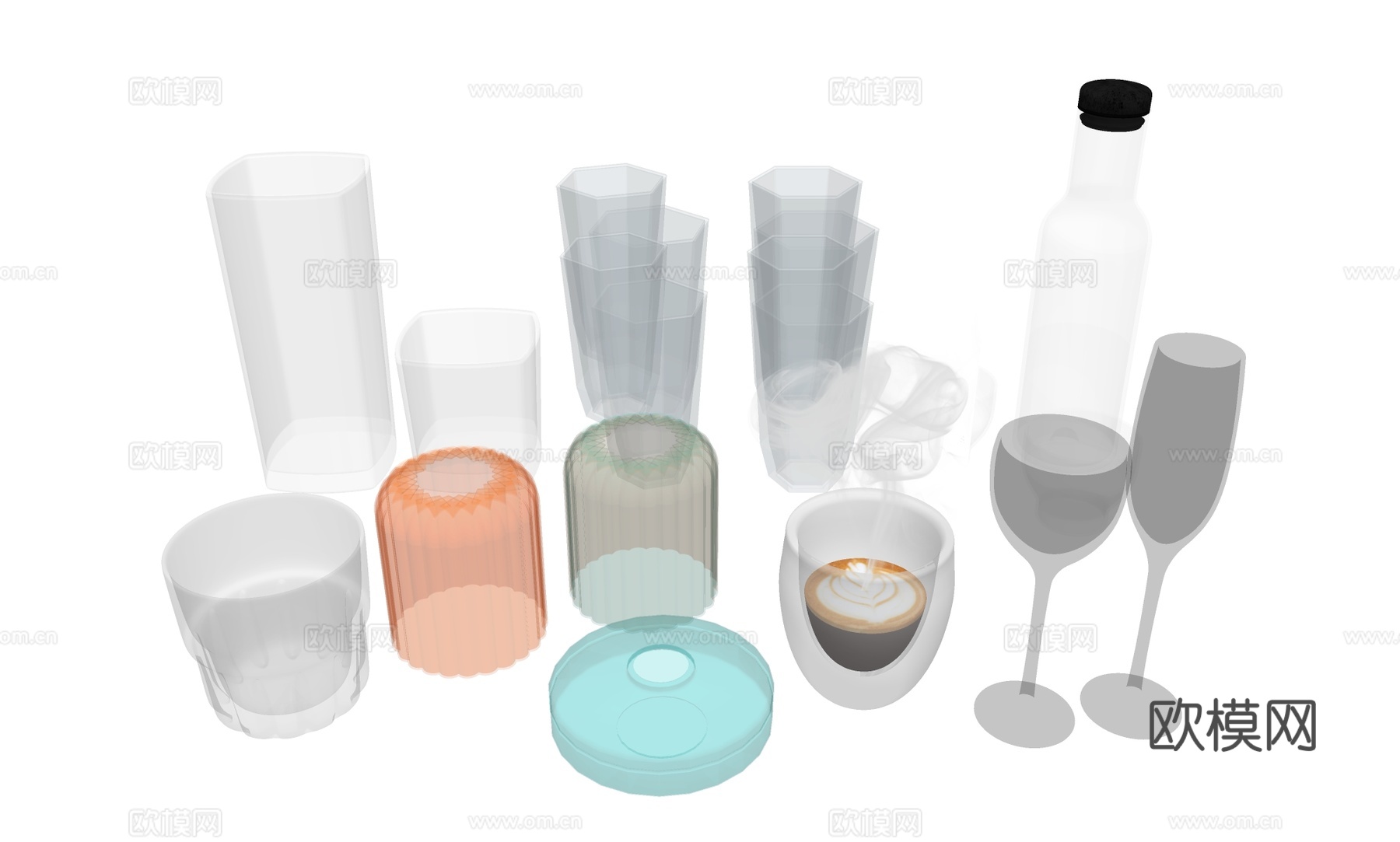 玻璃水杯 透明酒杯 茶具su模型下载
