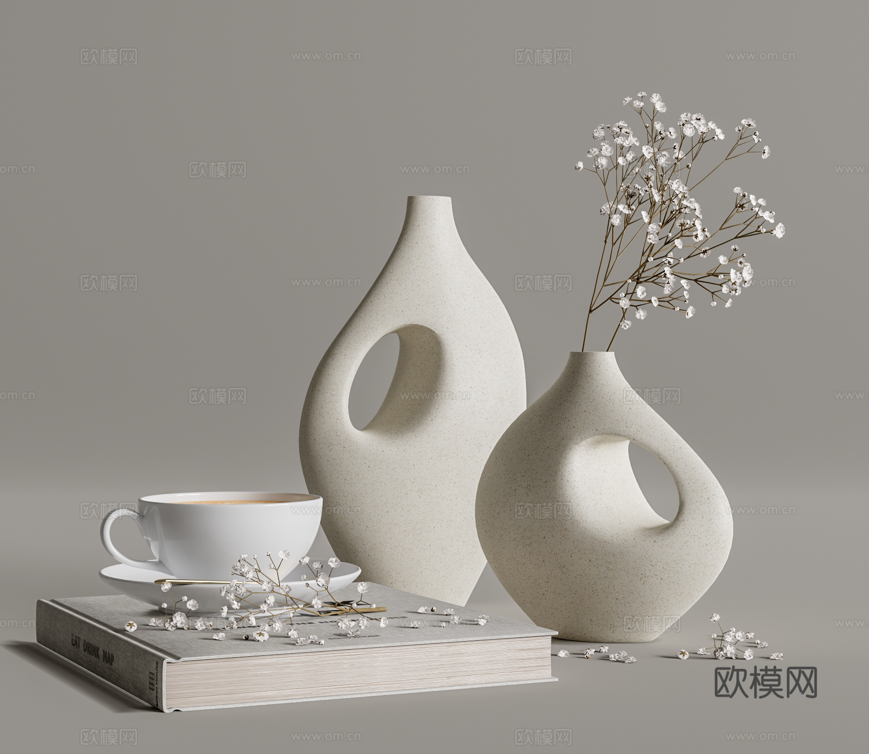 现代干草花瓶摆件su模型