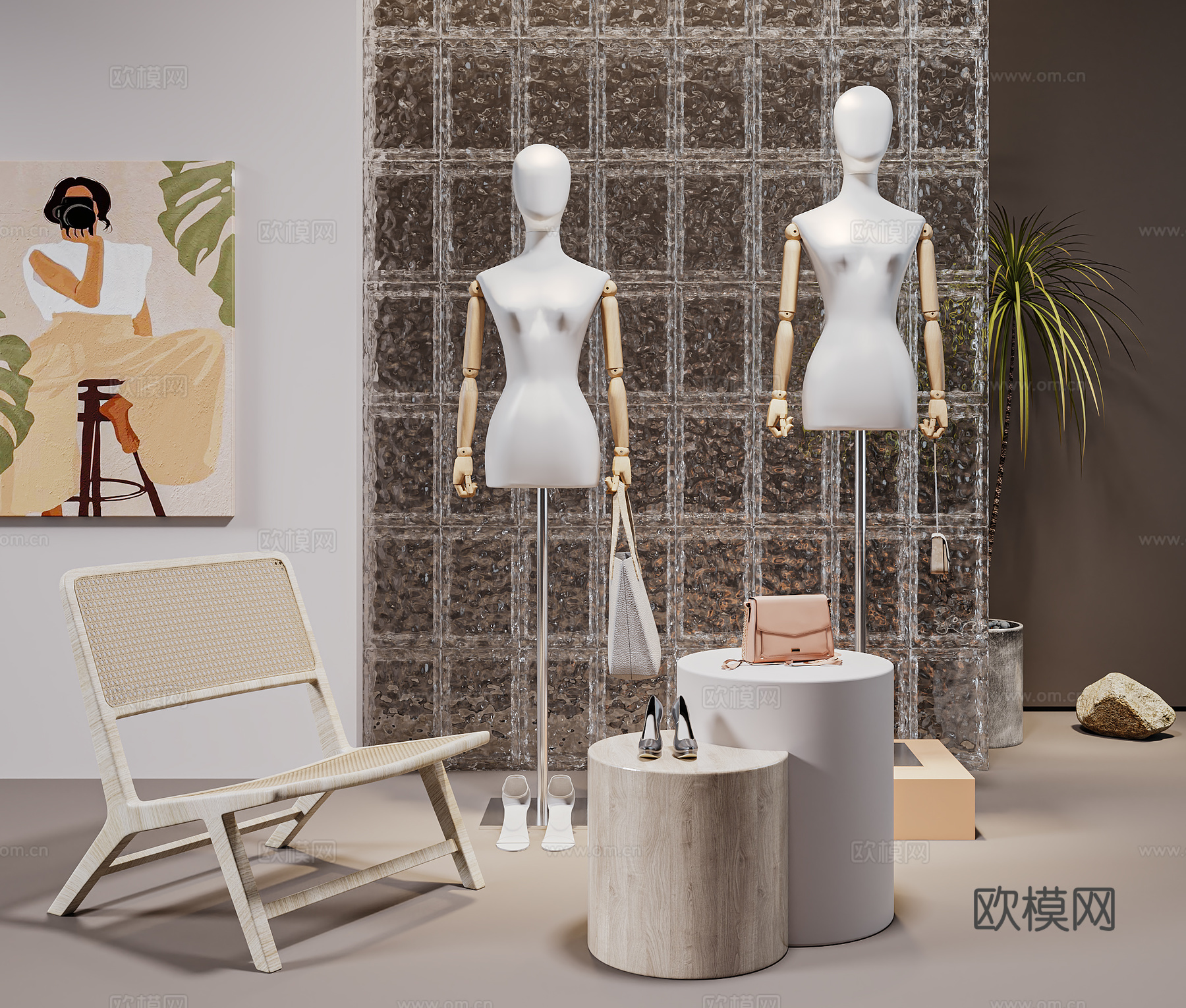 现代服饰 鞋帽包包组合  模特饰品3d模型