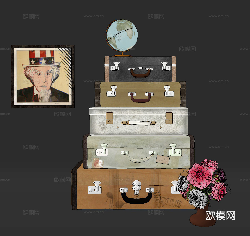 工业风皮箱行李箱su模型下载
