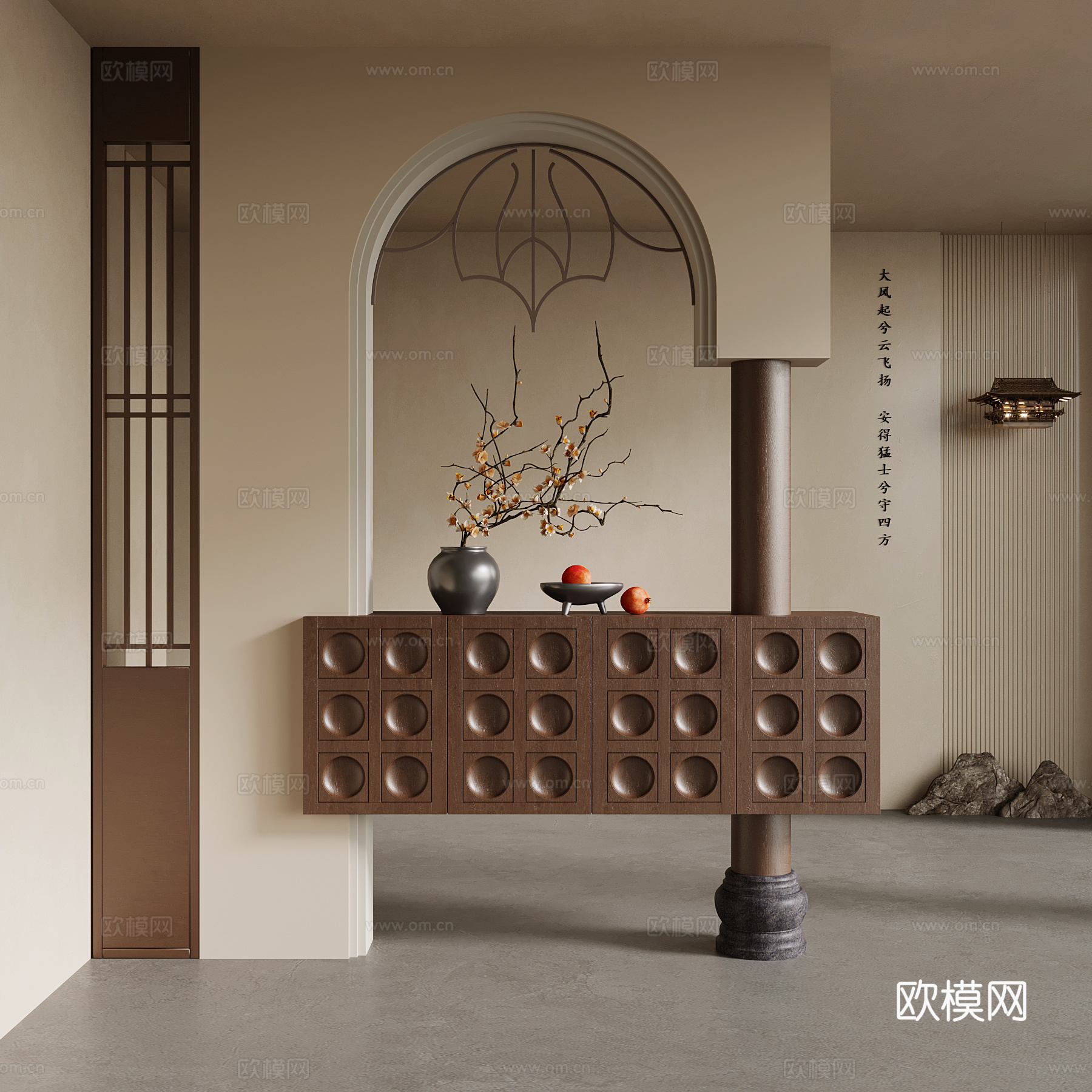 新中式玄关隔断 装饰隔断su模型