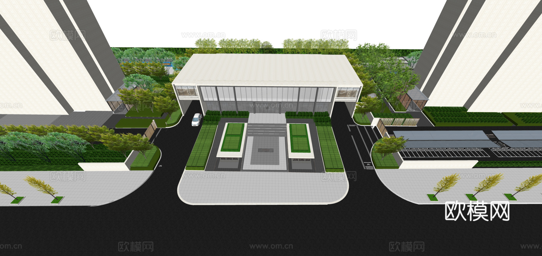 现代住宅小区入口大门su模型下载