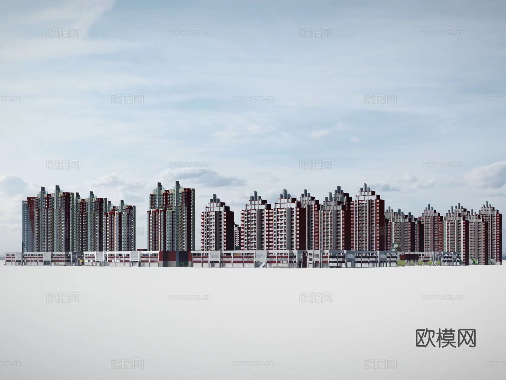 现代住宅楼建筑外观su模型下载