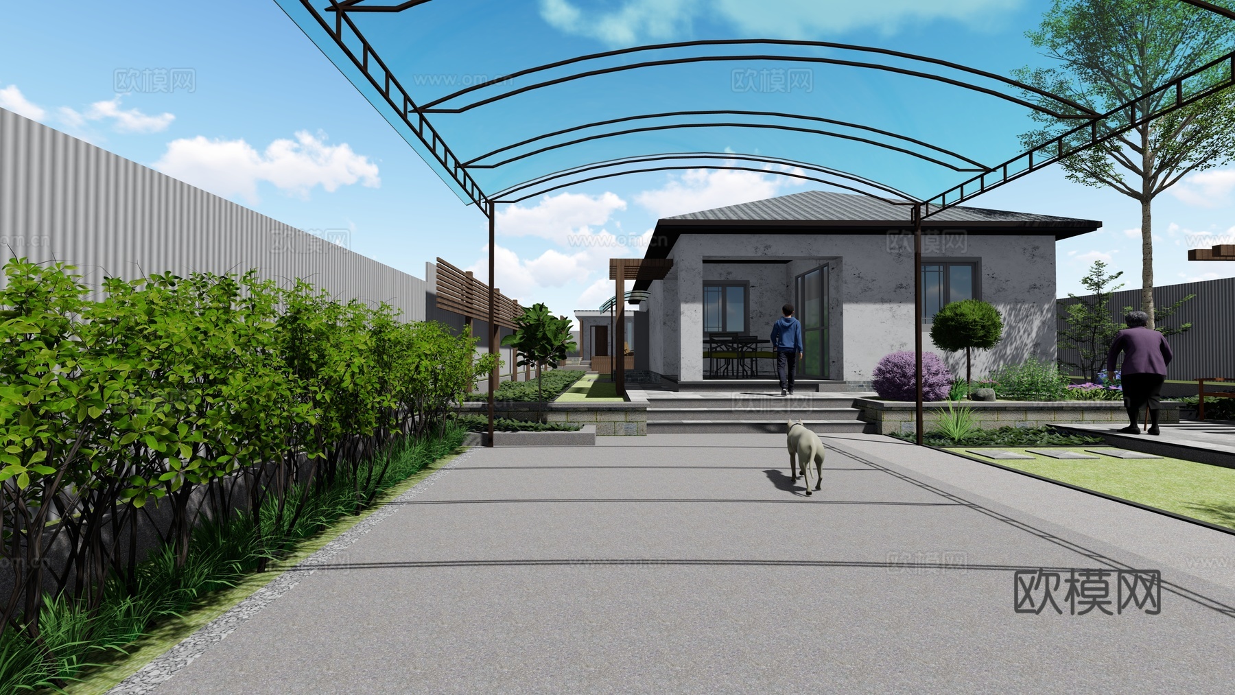 现代庭院 花园su模型下载
