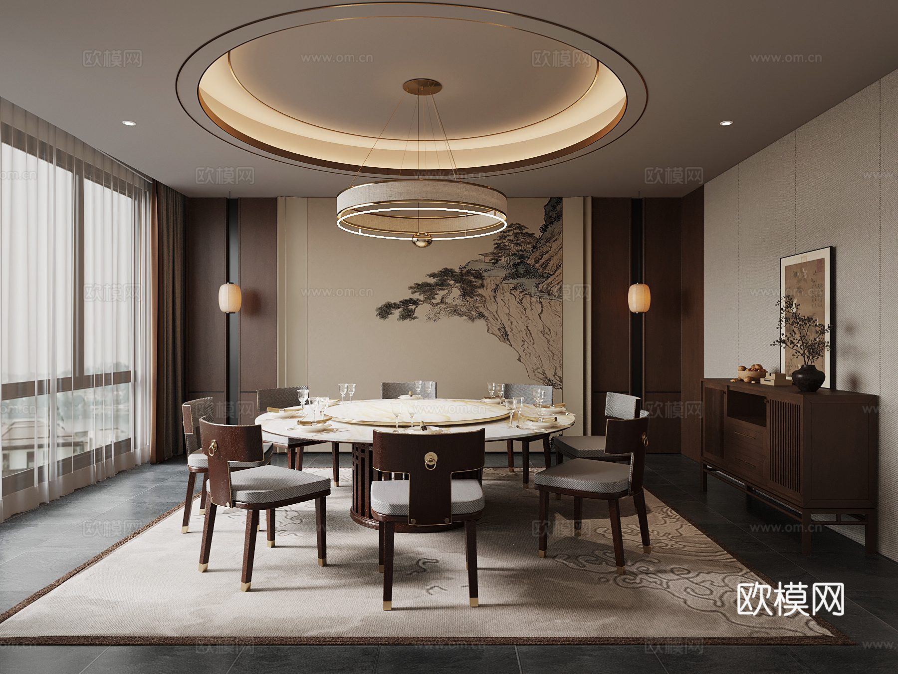 新中式酒店餐厅包房 包间 包厢3d模型