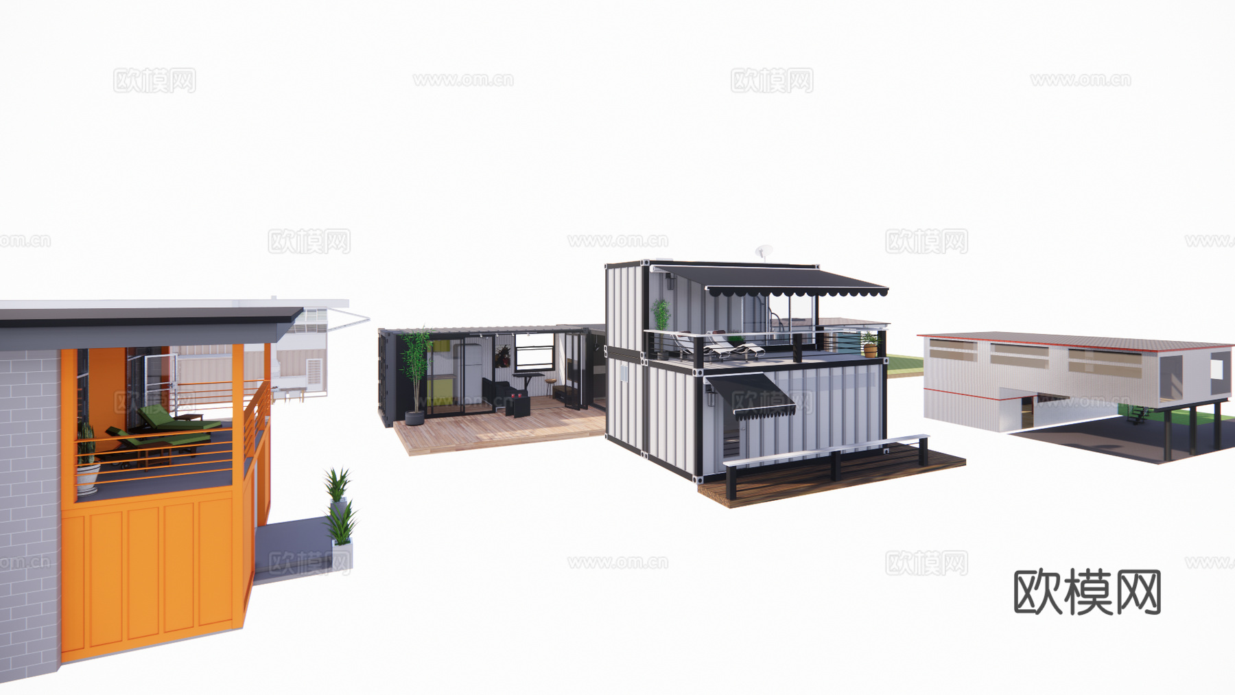 现代集装箱建筑外观su模型下载
