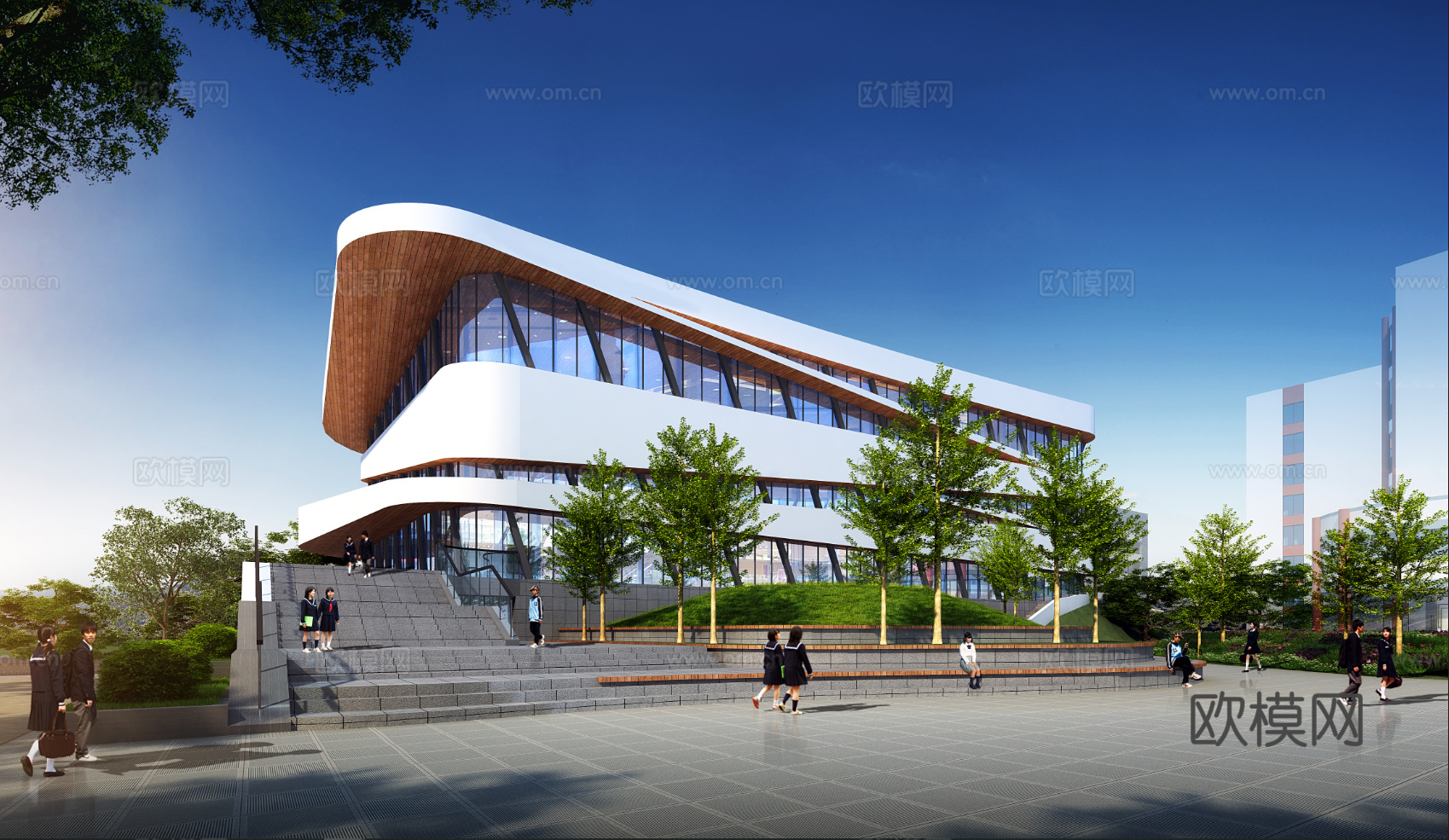 现代学校体育馆建筑外观su模型下载