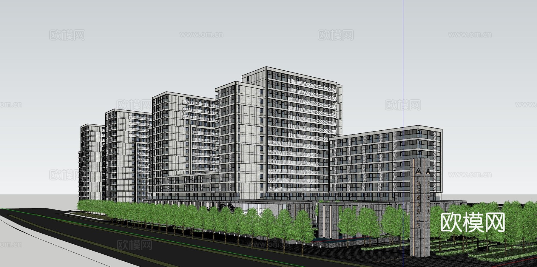 现代高层住宅su模型下载
