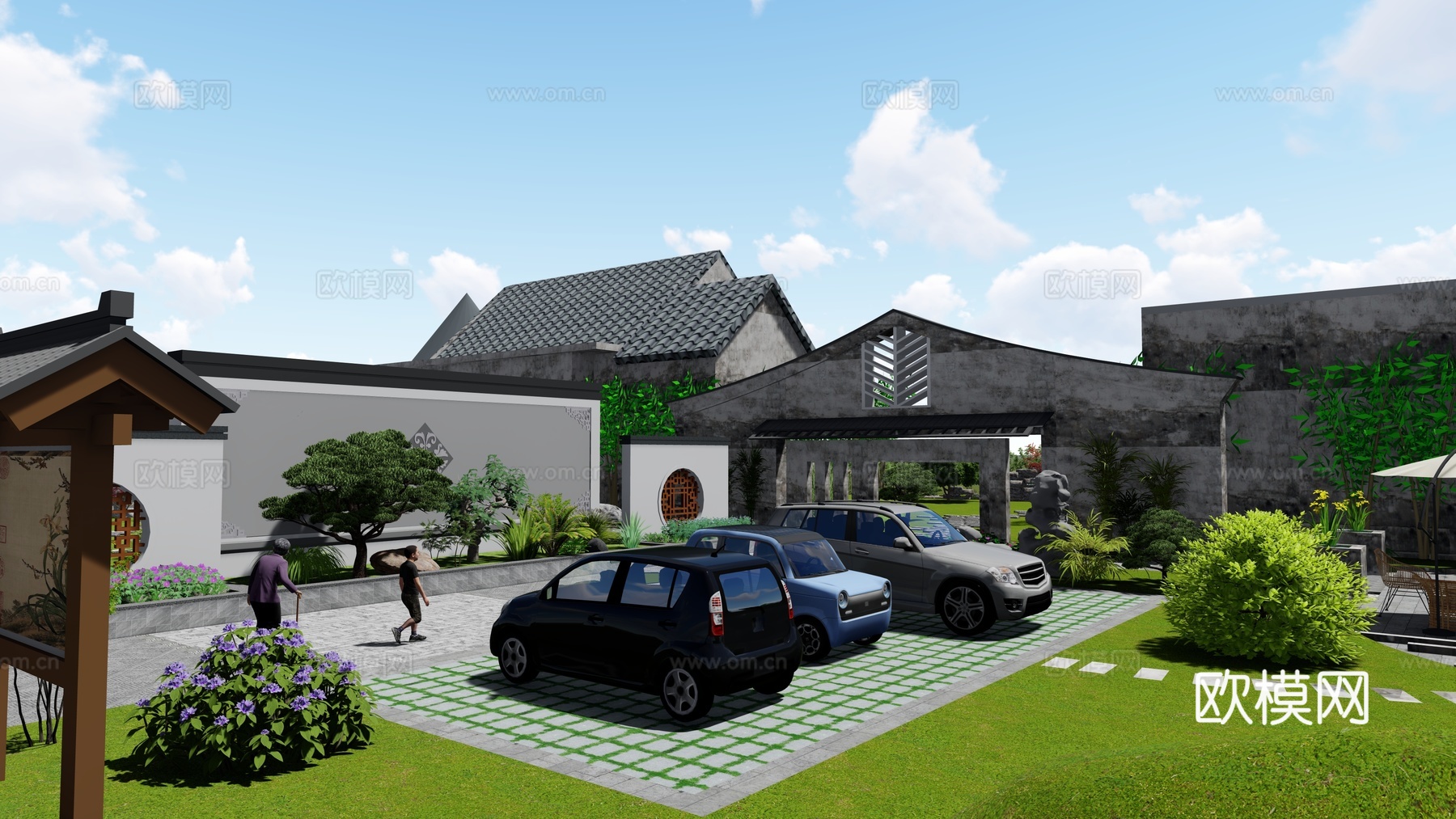 中式乡村庭院 花园景观su模型下载