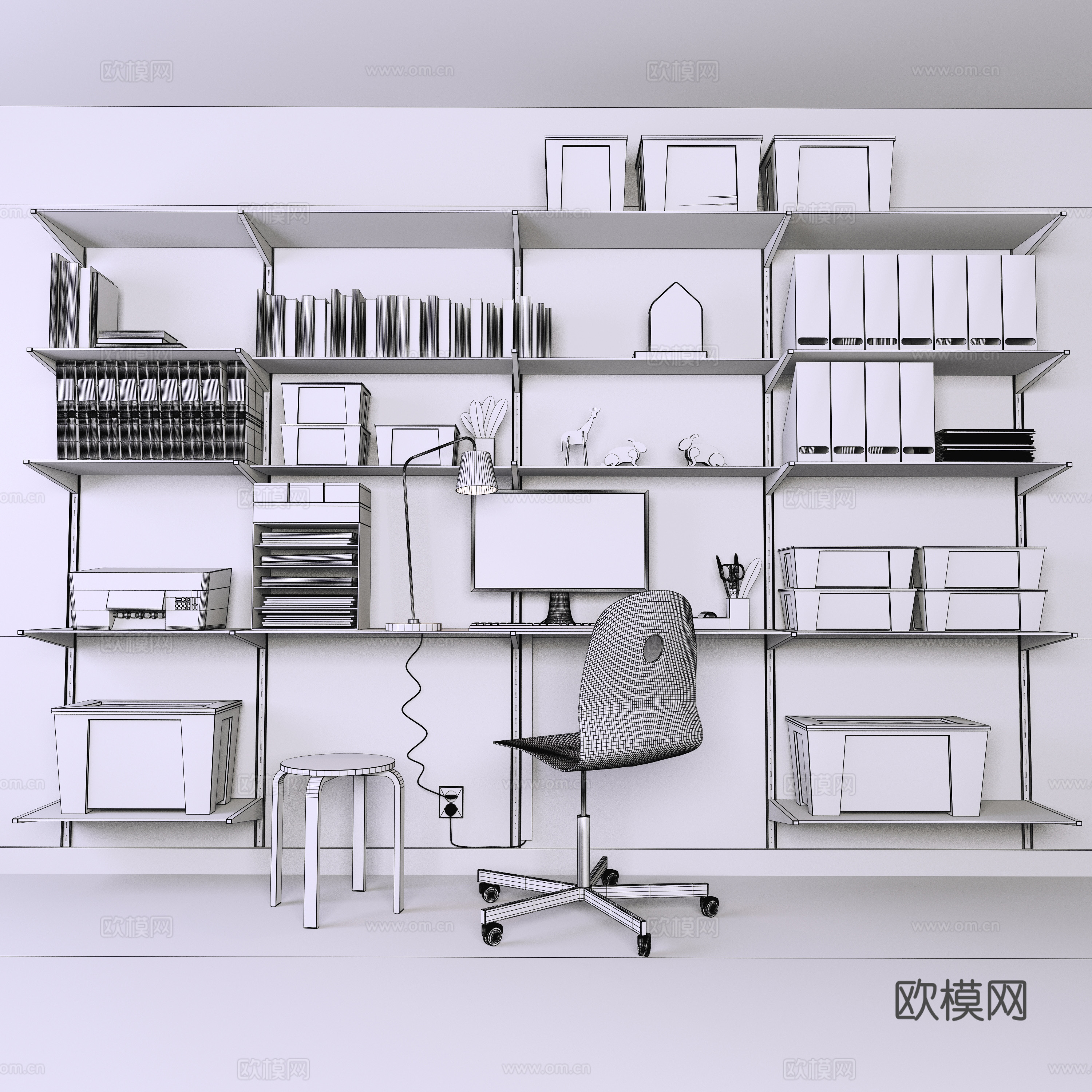 现代工作台 书架 置物架 办公文具3d模型