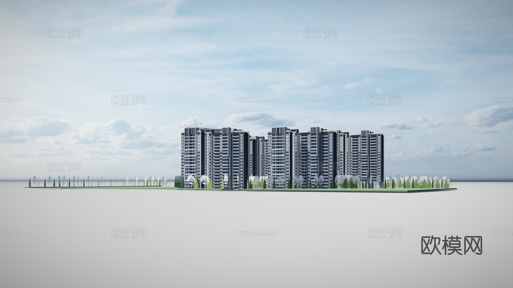 现代小区住宅楼建筑外观su模型下载
