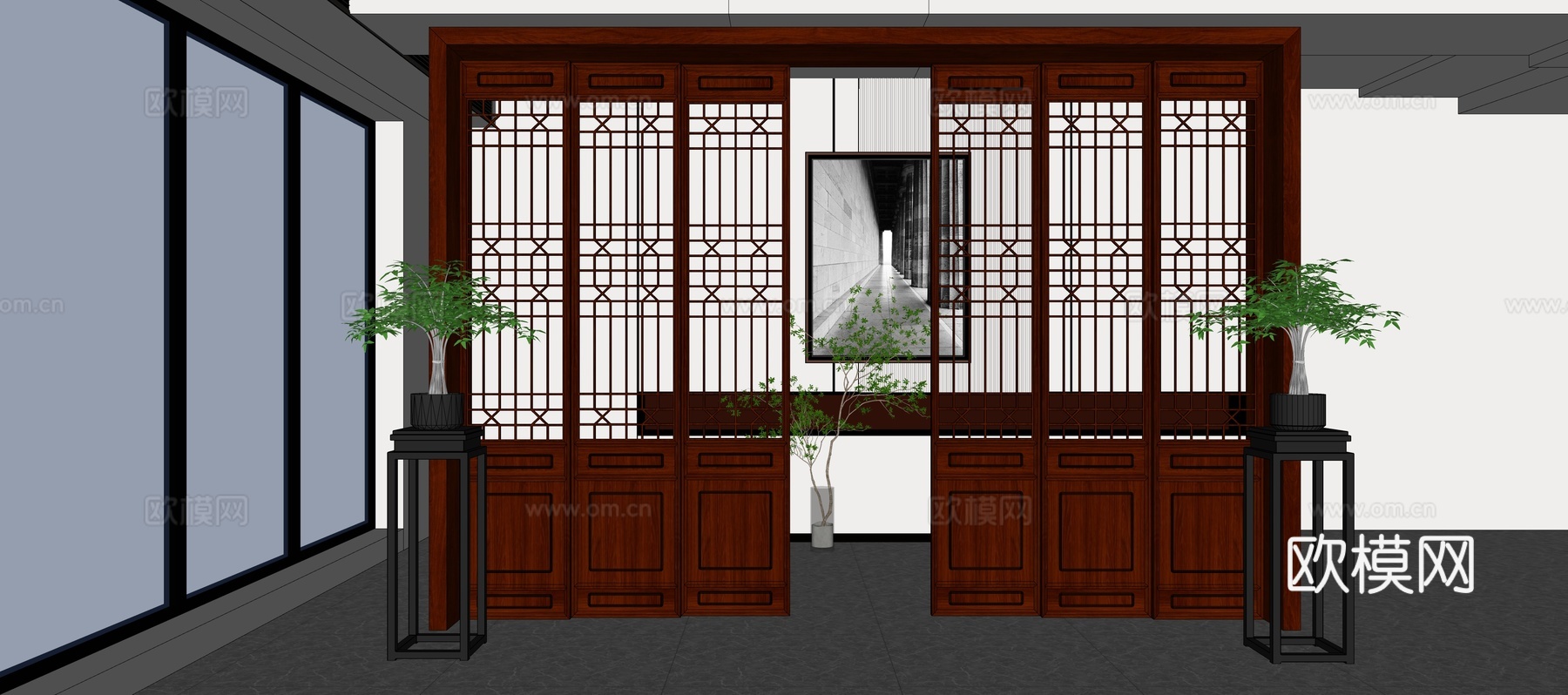 中式屏风 隔断 移门SU模型