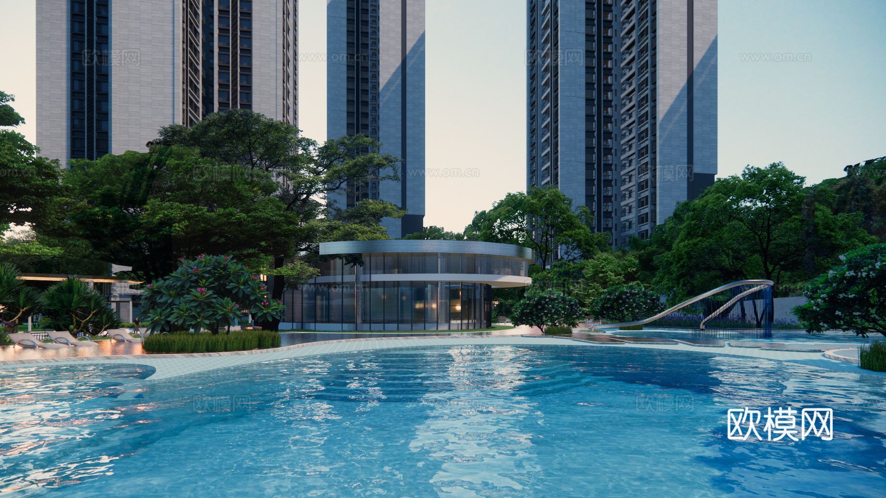 现代景观住宅 特色廊架su模型下载
