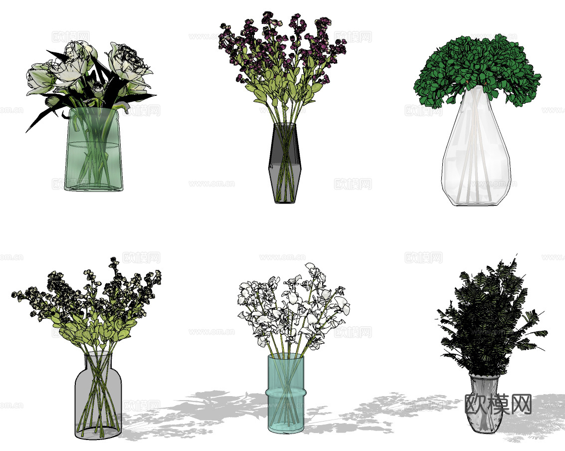 现代花艺花瓶插花su模型下载