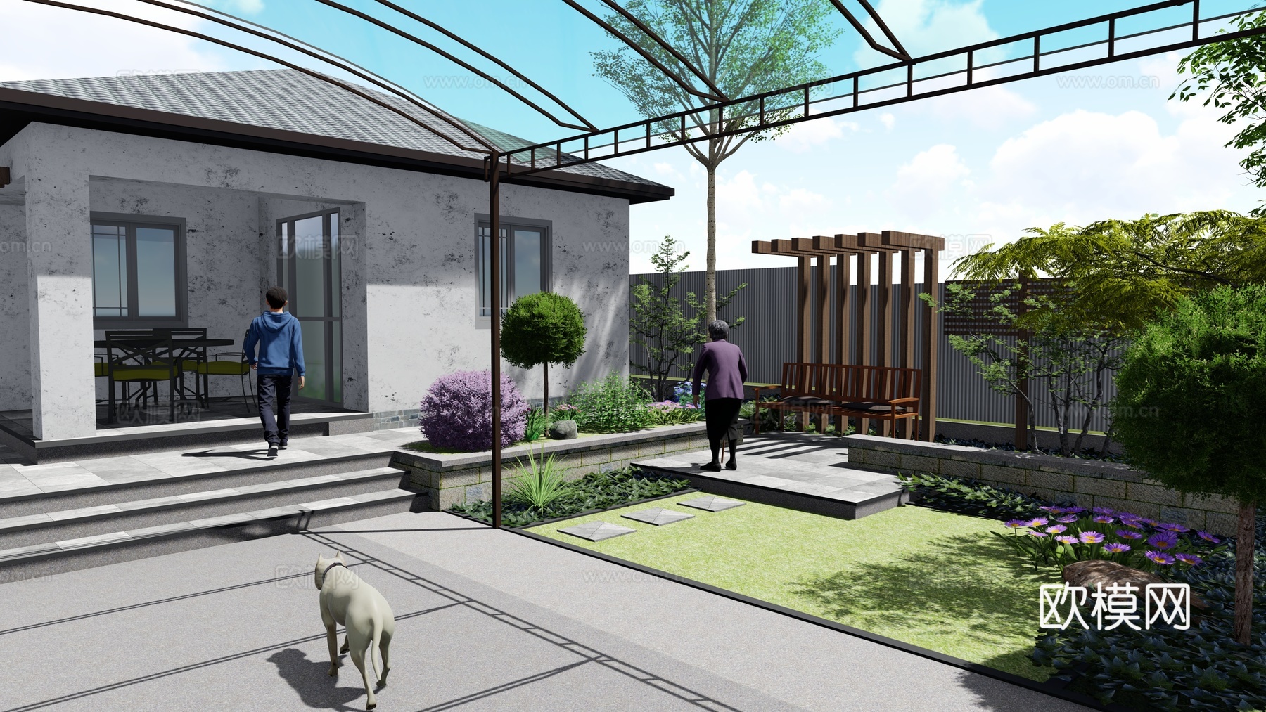 现代庭院 花园su模型下载