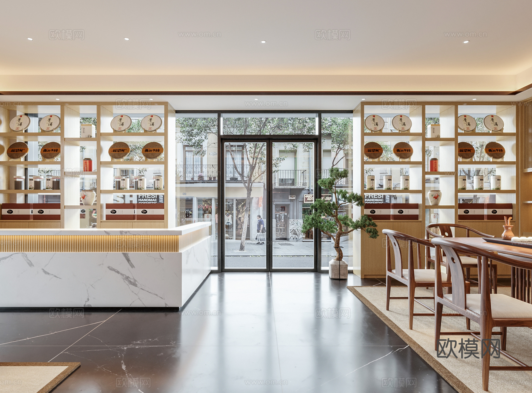 新中式茶叶店 茶馆su模型下载