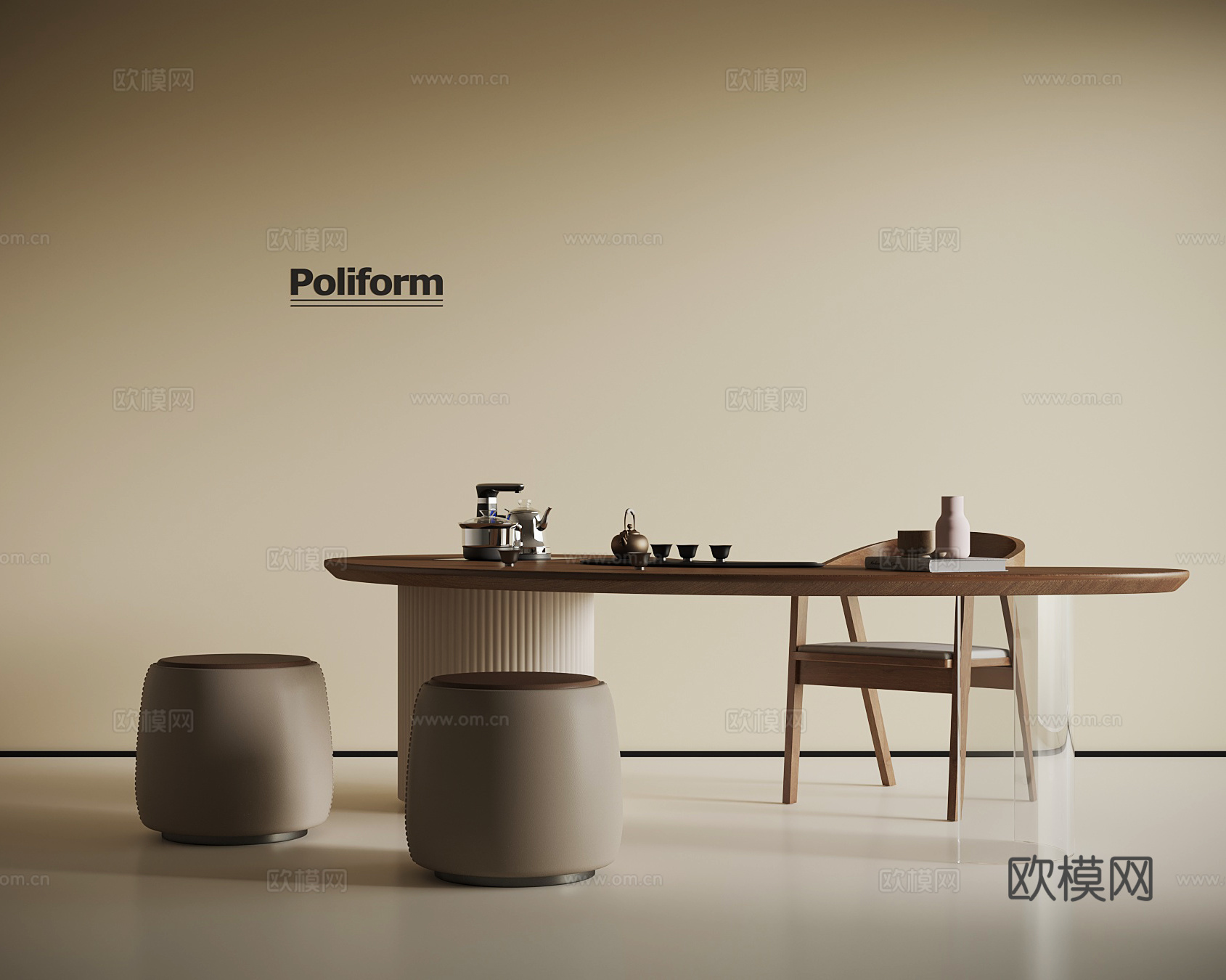新中式小茶台 茶桌椅3d模型