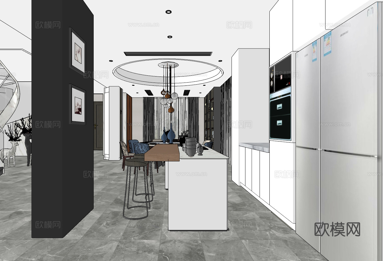 现代吧台餐厅su模型下载