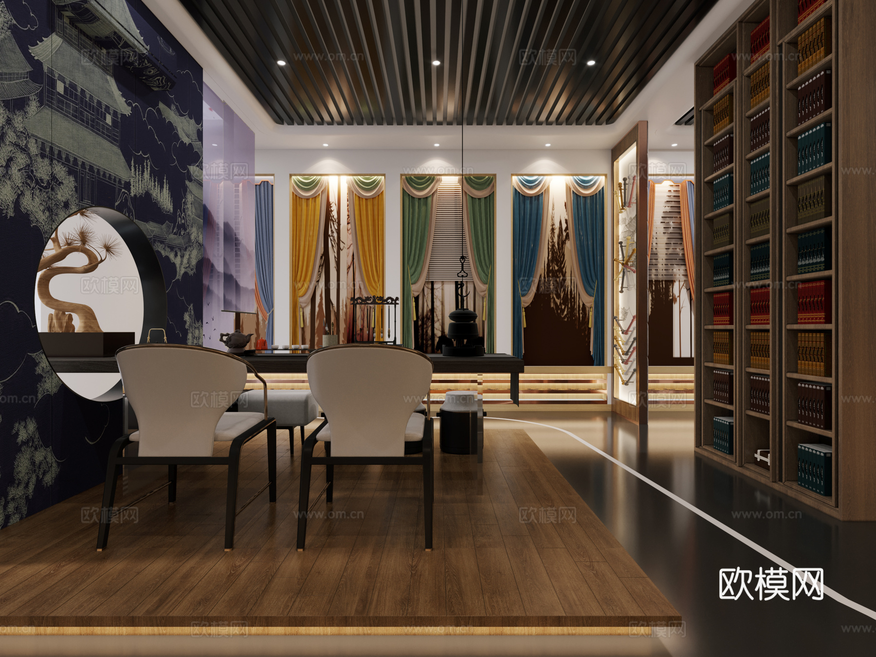 新中式窗帘专卖店3d模型