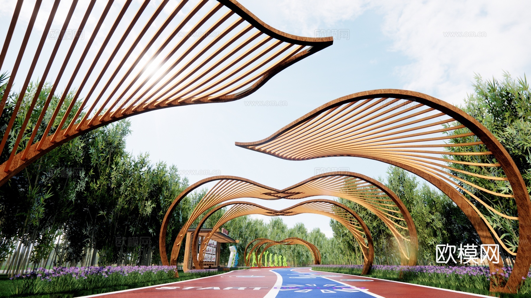 现代叶子景观廊架 树叶亭廊 花瓣景观架 廊架建筑构筑su模型下载