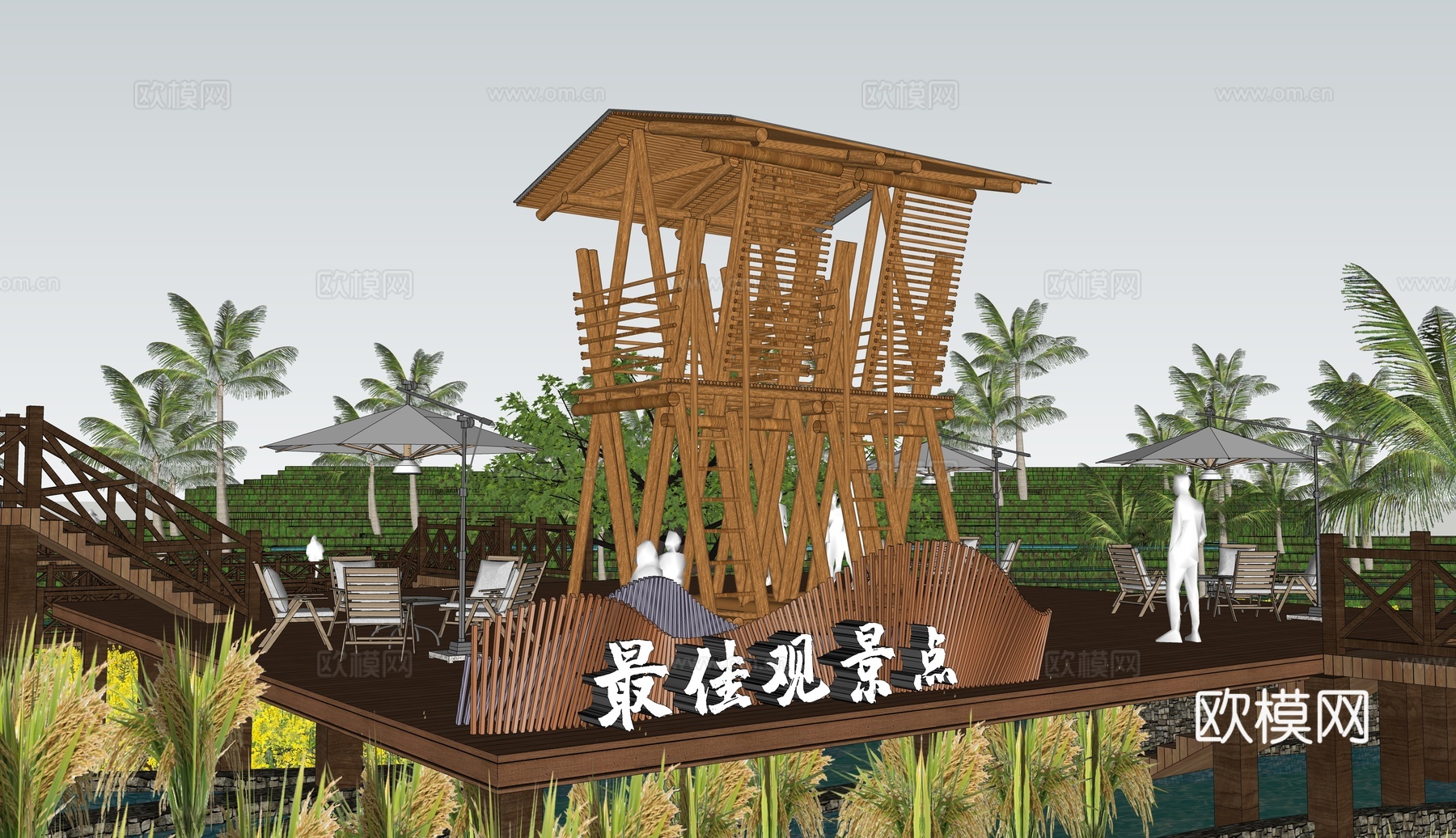 自然风观景塔眺望塔观景平台su模型下载