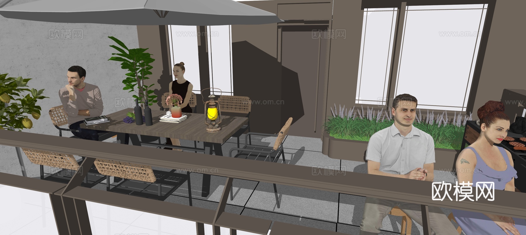 现代屋顶露台烧烤su模型下载