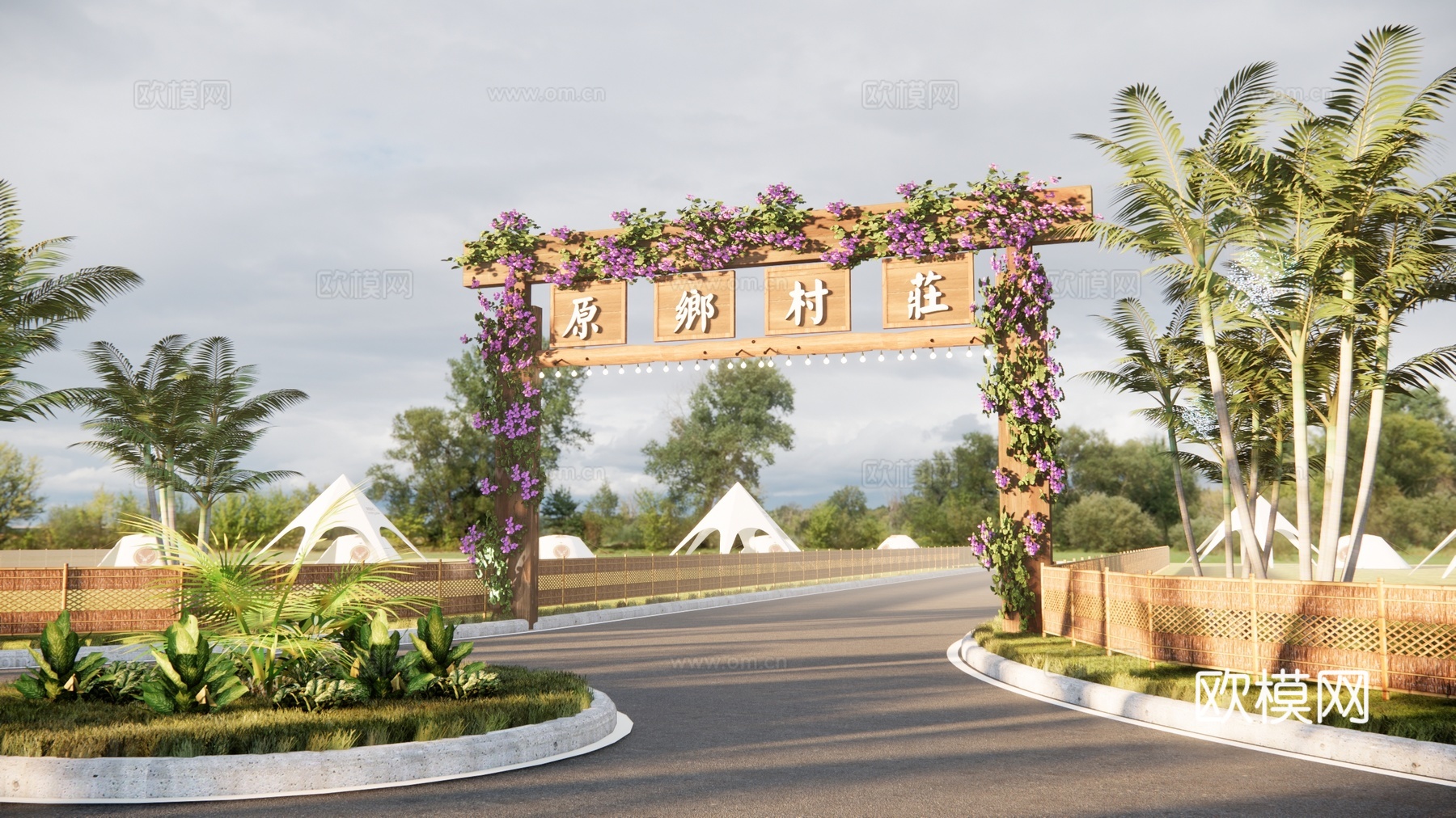 现代公园入口大门 露营入口门头su模型下载