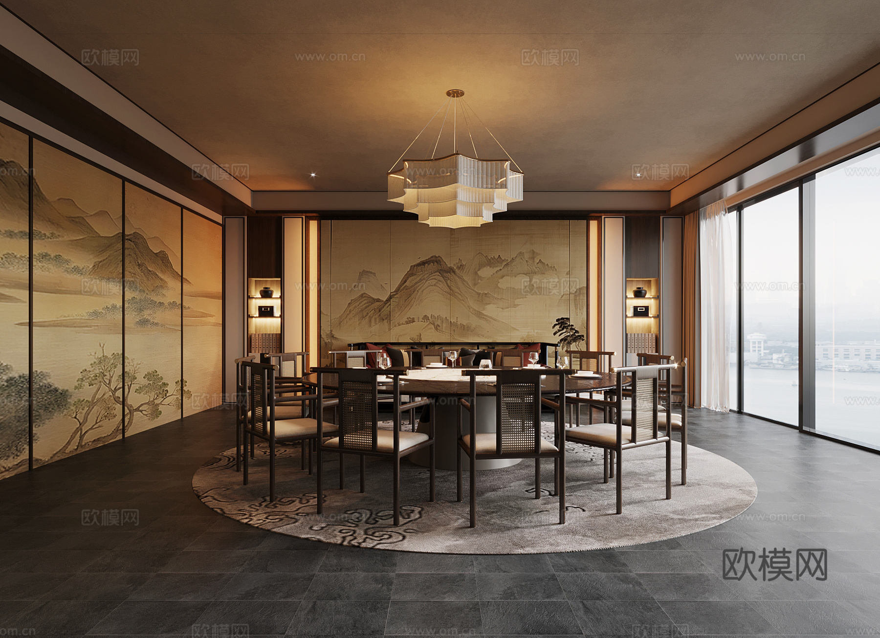 新中式餐饮包间 包厢su模型