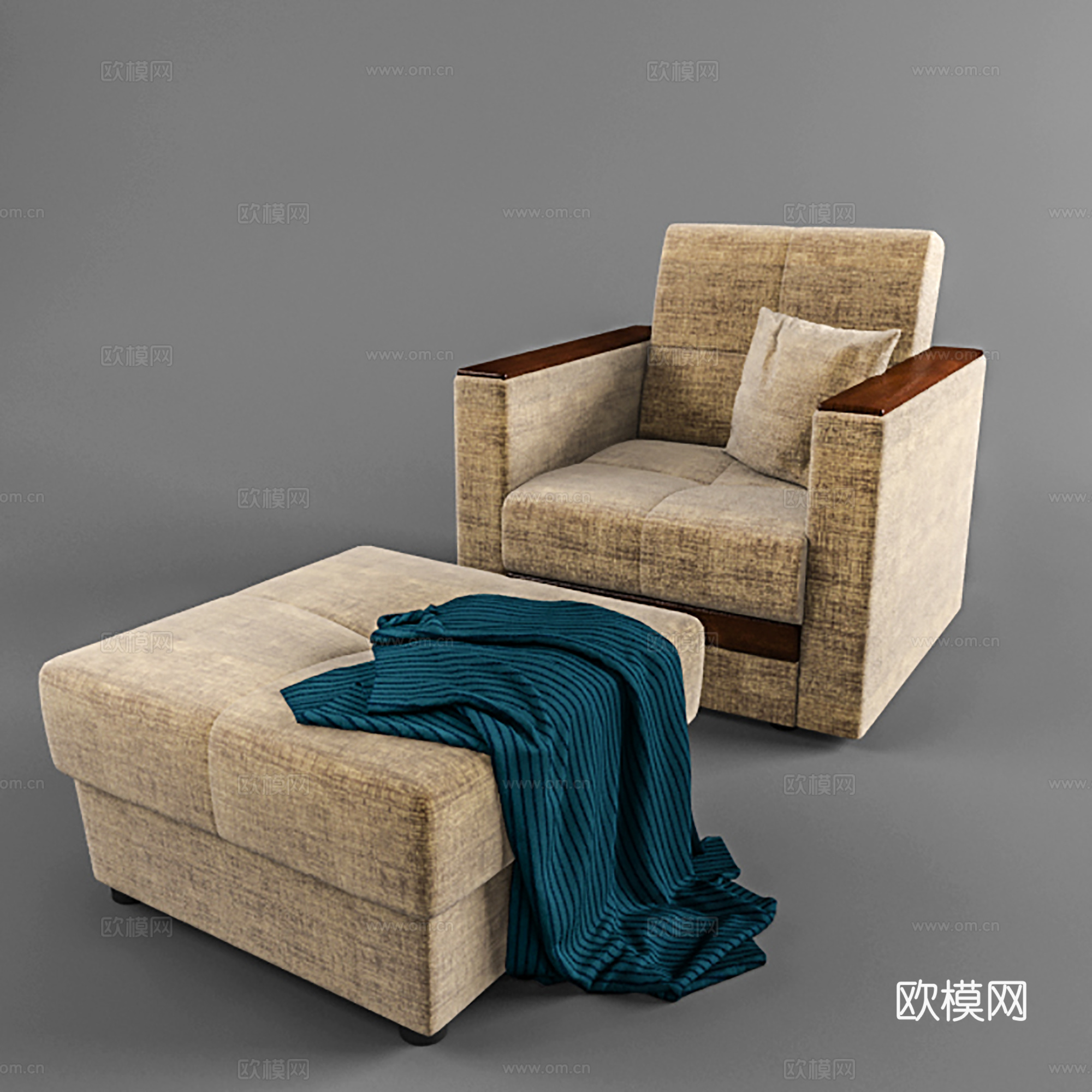 现代休闲沙发  布艺沙发  沙发矮凳3d模型