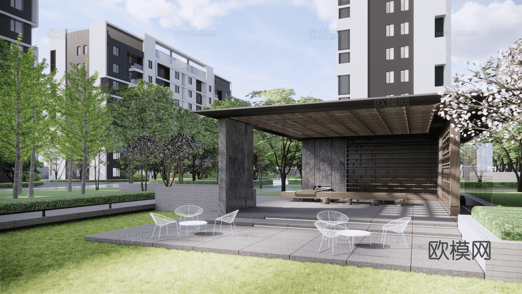 现代住宅小区建筑外观su模型下载