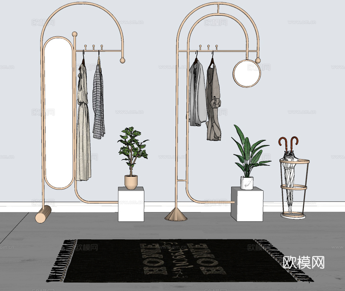 现代服装店 挂衣架su模型下载