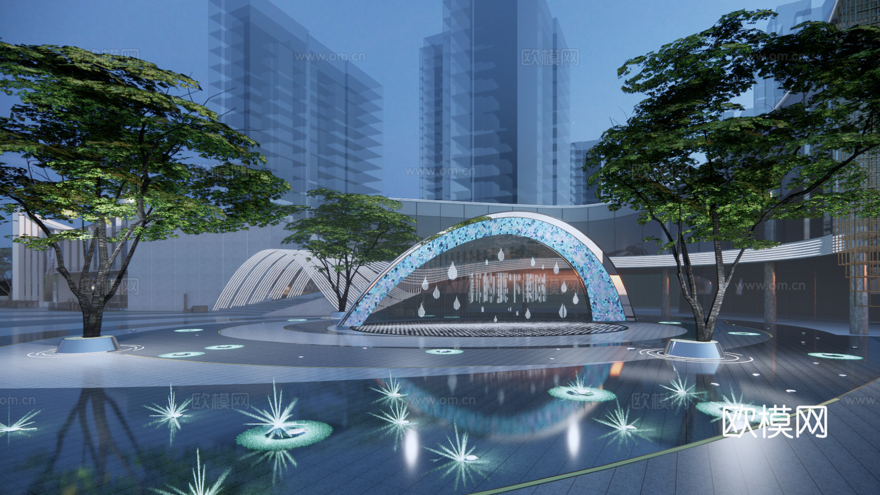 现代线条曲线展示区景观su模型下载
