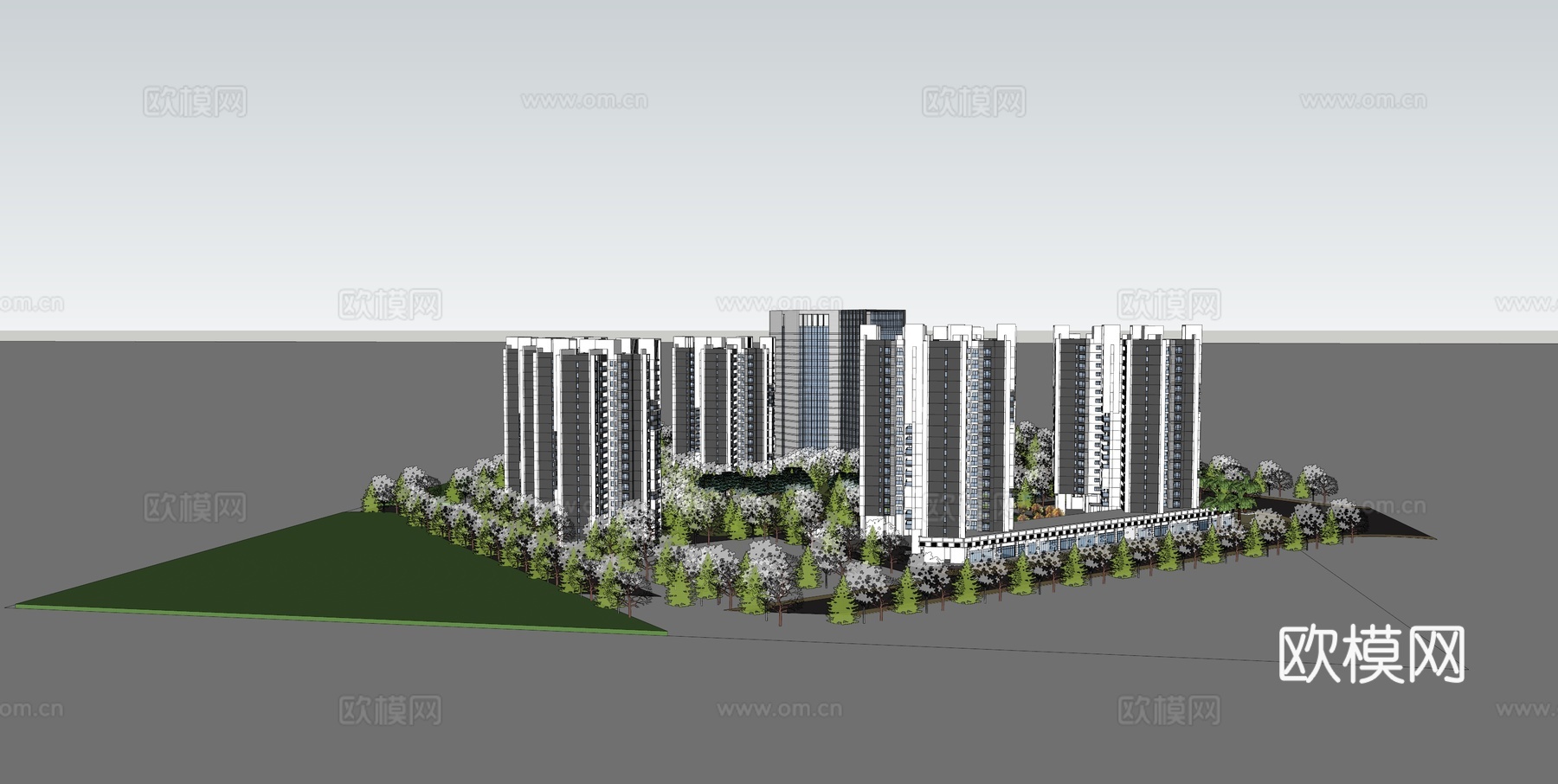 现代小区住宅楼建筑外观su模型下载
