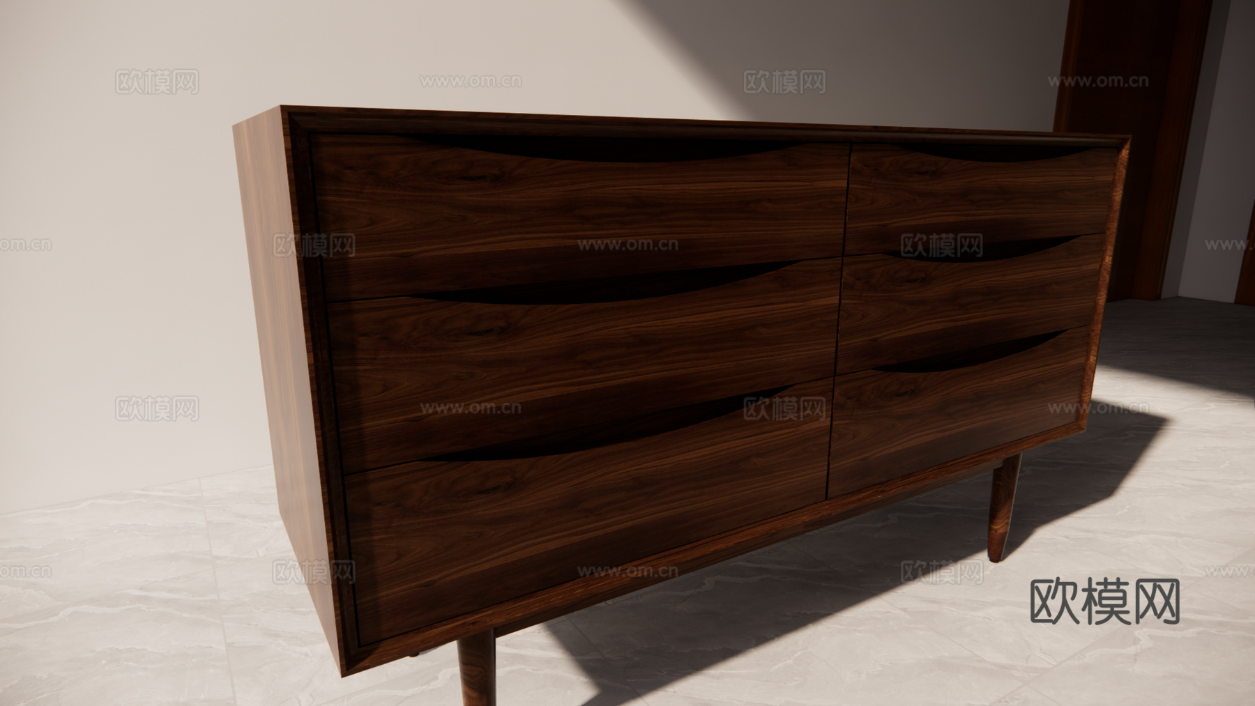 北欧边柜 中古风六斗柜su模型下载