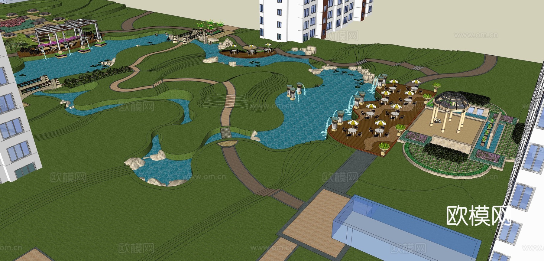小区公园景观su模型下载