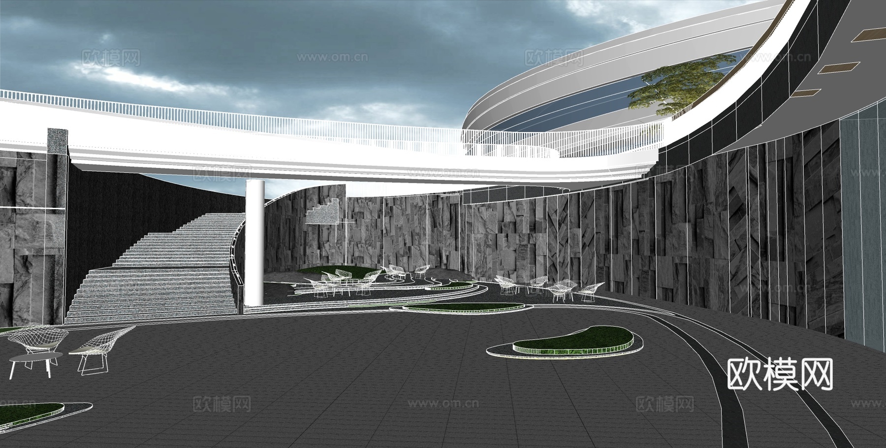 现代总部园区建筑外观su模型下载