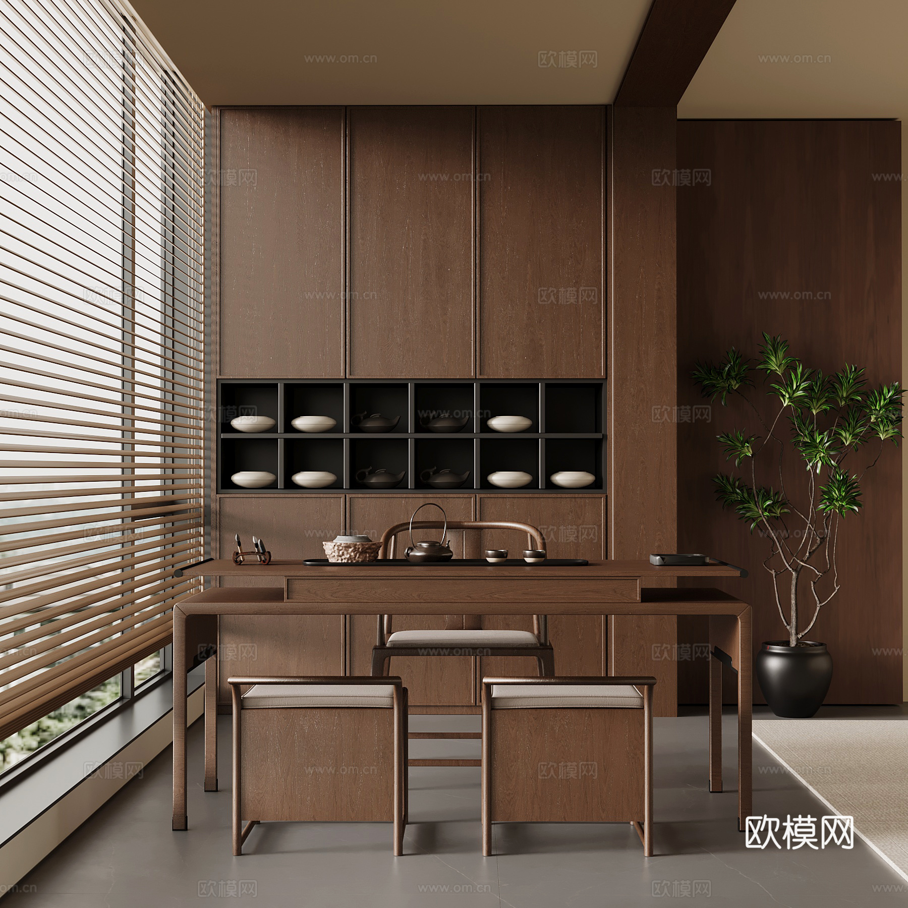 新中式书桌椅3d模型