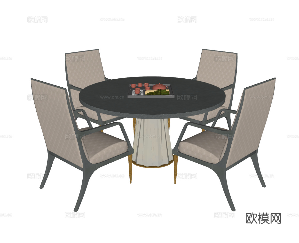 现代圆形餐桌椅su模型下载