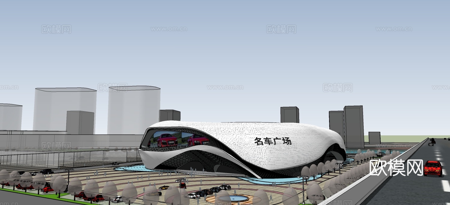 现代展览馆su模型下载